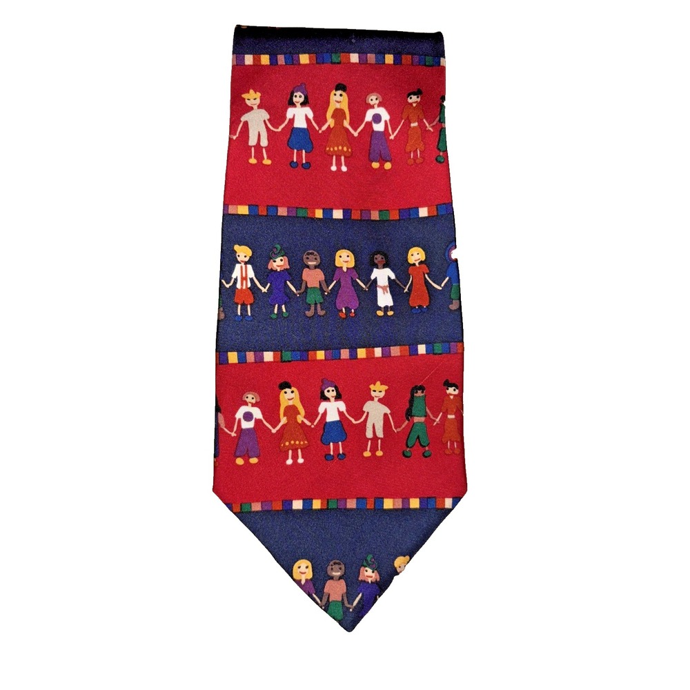 Save the Children Tie Men's Necktie Kids Holding Hands Red Blue Laura Age 14